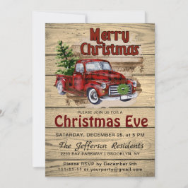 Retro Rustic Farm Red Truck Weihnachtsabend Party Einladung