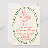 Retro Rustic Hand Drawing Red Christmas Rabbit Par Einladung (Vorderseite)