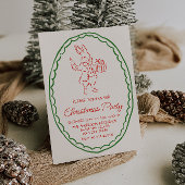 Retro Rustic Hand Drawing Red Christmas Rabbit Par Einladung