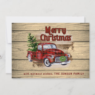 Retro Rustic Red Truck Weihnachts FOTO Gruß Feiertagskarte