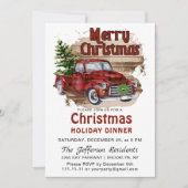 Retro Rustic Red Truck Weihnachtsfest Abendessen Einladung (Vorderseite)