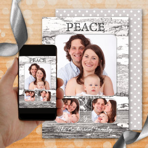 Retro Rustic Wood Christmas Foto Card Feiertagskarte