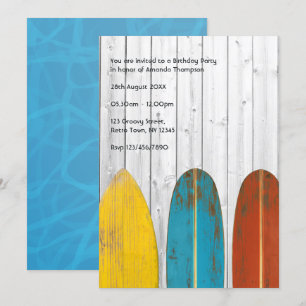 Retro-Rustikal-Surfer-Strand-Geburtstagsfeier Einladung