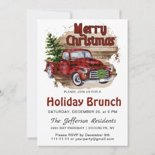 Retro Rustikales Weihnachtsfest Roter Lkw Urlaub B Einladung