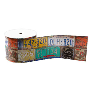 Retro Rusty License Tellers Satin Ribbon Ripsband