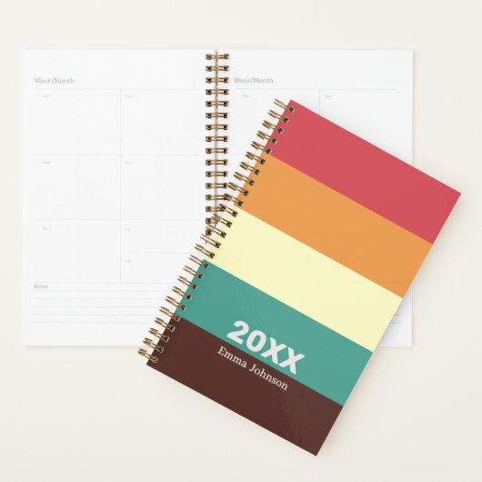 Retro Rusty Red Cream Brown Stripe 2026 Name Planer (Anzeige)