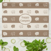 Retro RV Anhänger Happy Campers Light Brown & Crea Geschirrtuch (Gefaltet)
