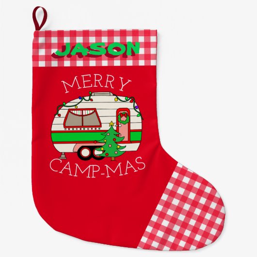 Retro RV Camper | CAMPING PERSONALISIERT Großer Weihnachtsstrumpf (Vorderseite)