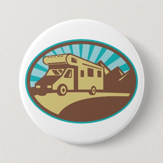Retro-RV-Campervan-Bergabenteuer Vintage-Sonne Button (Vorderseite)