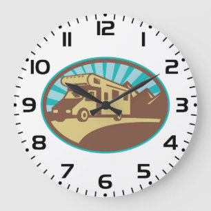 Retro-RV-Campervan-Bergabenteuer-Vintage-Sonne Große Wanduhr
