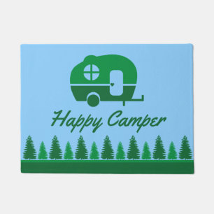 Retro RV Happy Camper und Bäume in Grün und Blau Fußmatte