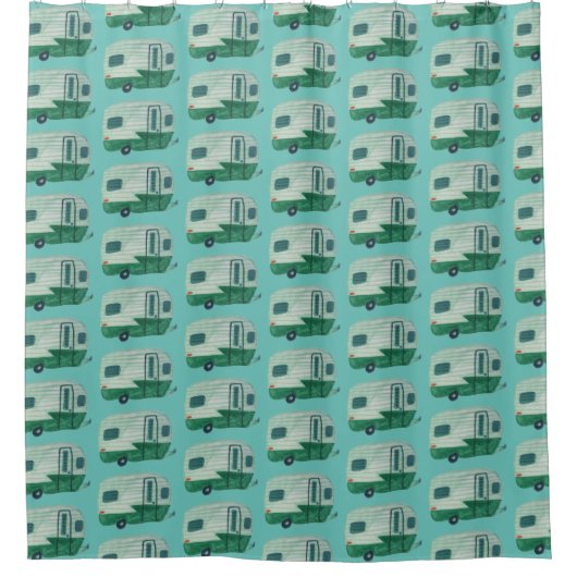 Retro RV Motorhome Anhänger Campingplatz Wasserfar Duschvorhang (Vorderseite)