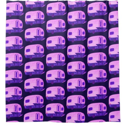 Retro RV Motorhome Anhänger Campingplatz Wasserfar Duschvorhang (Vorderseite)