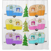 Retro RV Motorhome Anhänger Campingplatz Weihnacht Duschvorhang (Vorderseite)