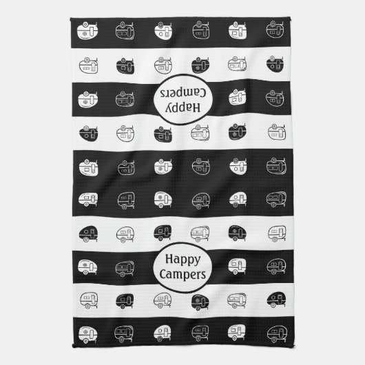 Retro RV Trailer Happy Campers Black & White Geschirrtuch (Vertikal)