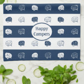 Retro RV Trailer Happy Campers Navy Blue & White Geschirrtuch (Gefaltet)