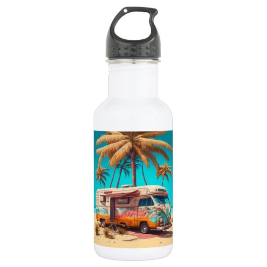 Retro RV und Palmen Edelstahlflasche (Vorderseite)