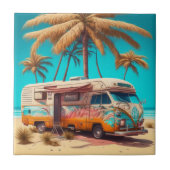 Retro RV und Palmen Fliese (Vorderseite)