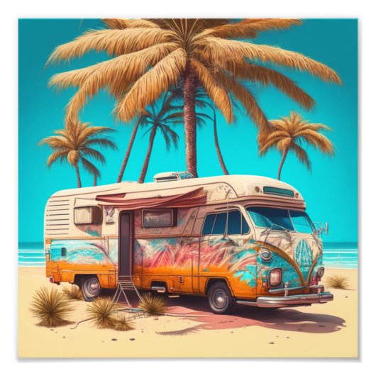Retro RV und Palmen Fotodruck (Vorne)