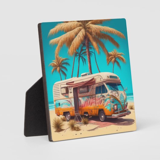 Retro RV und Palmen Fotoplatte (Vorderseite)