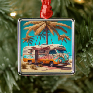 Retro RV und Palmen Ornament Aus Metall