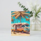 Retro RV und Palmen Postkarte (Stehend Vorderseite)