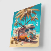 Retro RV und Palmen Quadratische Wanduhr (Winkel)