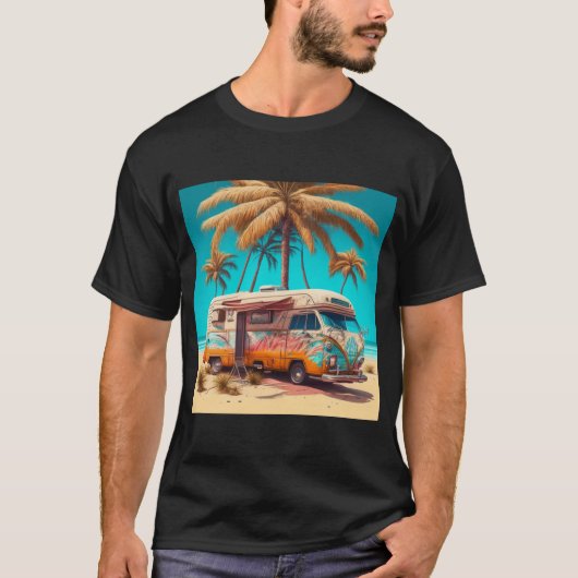 Retro RV und Palmen T-Shirt (Vorderseite)