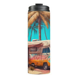 Retro RV und Palmen Thermosbecher
