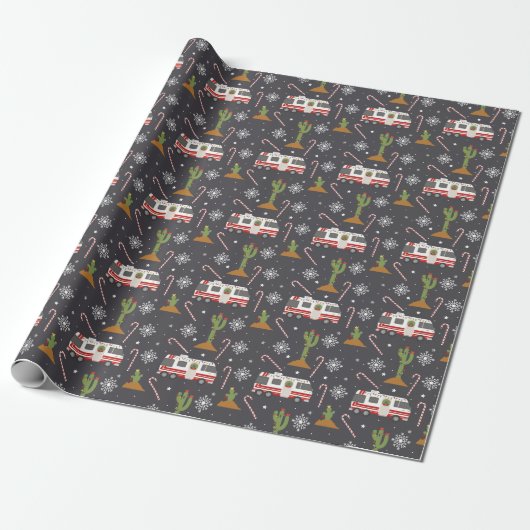 Retro Rv Wüste Cactus Christmas Pattern Wrapping Geschenkpapier (Ungerollt)