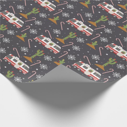 Retro Rv Wüste Cactus Christmas Pattern Wrapping Geschenkpapier (Ecke)