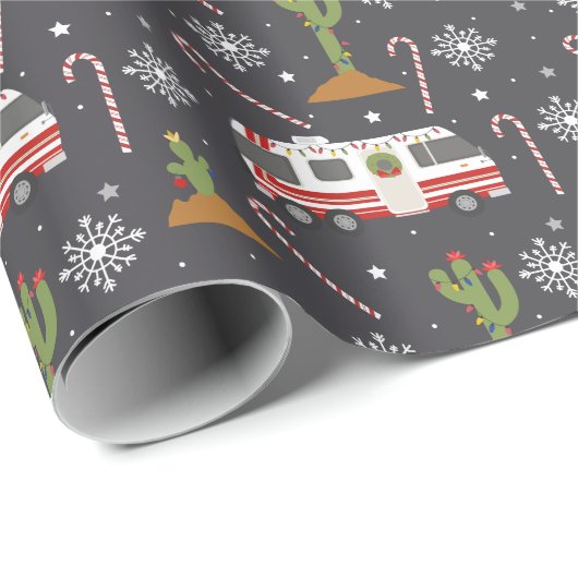 Retro Rv Wüste Cactus Christmas Pattern Wrapping Geschenkpapier (Rolleneckpunkt)
