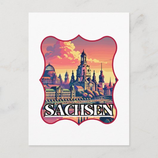Retro Sachsen Skyline Postkarte (Vorderseite)