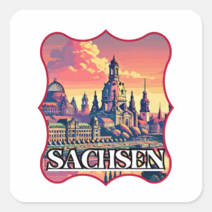 Retro Sachsen Skyline Quadratischer Aufkleber