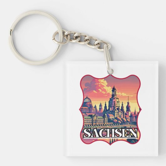 Retro Sachsen Skyline Schlüsselanhänger (Vorderseite)