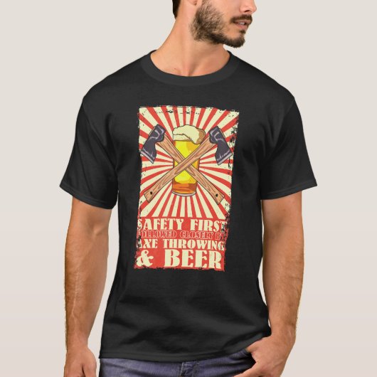 Retro Safety First Ax Throwing and Bierviking T-Shirt (Vorderseite)