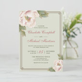 Retro Sage and Blush Wedding Peony Floral Einladung (Stehend Vorderseite)