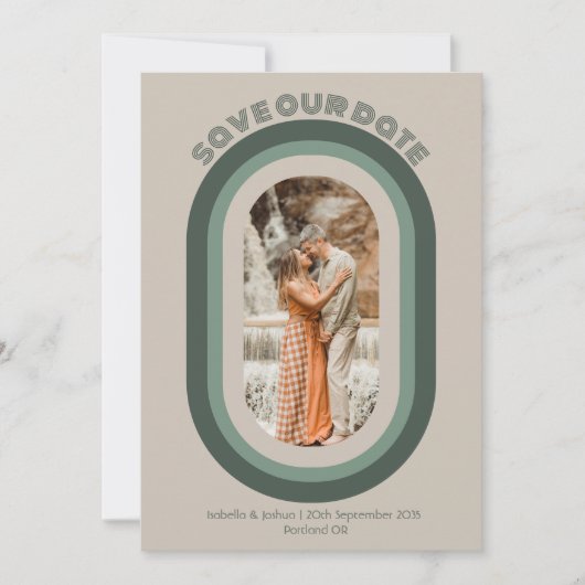 Retro Sage Green Arch Foto Rette unser Datum Einladung (Vorderseite)