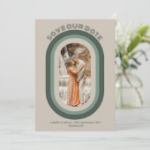 Retro Sage Green Arch Foto Rette unser Datum Einladung (Stehend Vorderseite)