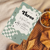 Retro Sage Green Checkered Young Wild 3rd Birthday Einladung