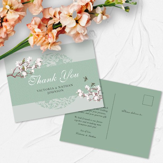 Retro Sage Green Chinoiserie Danke Postcard Postkarte