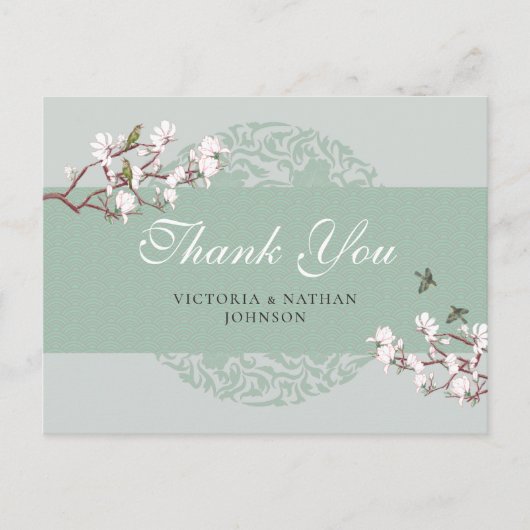 Retro Sage Green Chinoiserie Danke Postcard Postkarte (Vorderseite)