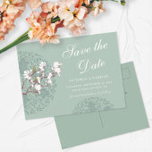 Retro Sage Green Chinoiserie Save the Date Postkarte