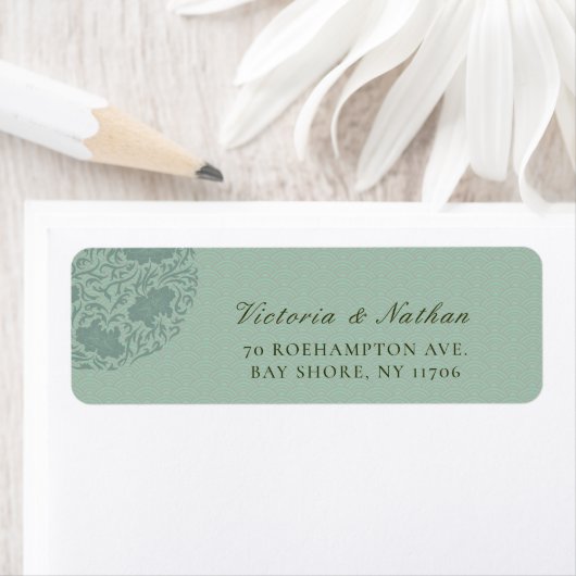 Retro Sage Green Chinoiserie Wedding Address (Insitu)