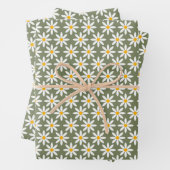 Retro Sage Green Daisies Blumenmuster Geschenkpapier Set (Beispiel)