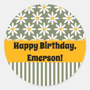 Retro Sage Green Daisies Blumenmuster Runder Aufkleber