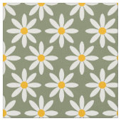 Retro Sage Green Daisies Blumenmuster Stoff (Nahaufnahme)