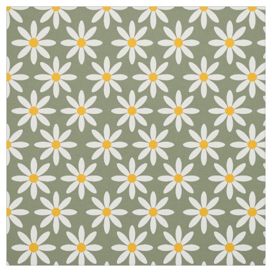 Retro Sage Green Daisies Blumenmuster Stoff (Muster)