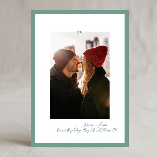 Retro Sage Green Little Bow Photo Save This Day Save The Date
