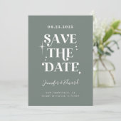 Retro Sage Green Save the Date Card (Stehend Vorderseite)